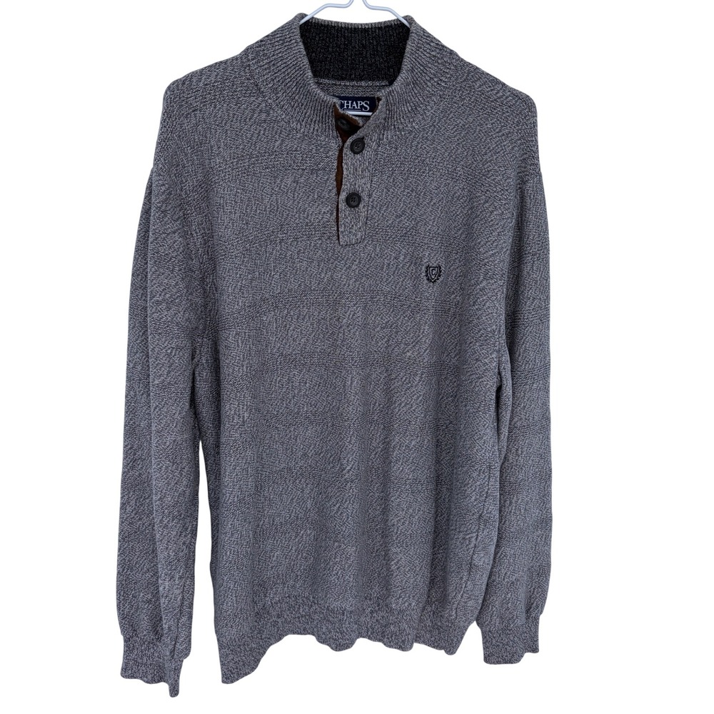 Chaps Mens Heathered Gray Knit Pullover‎ Henley Sweater XL Quarter Button